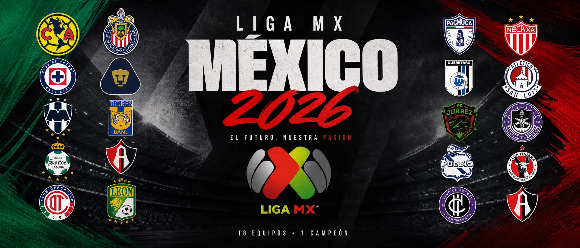 Liga MX México 2026 — 18 equipos, 1 campeón
